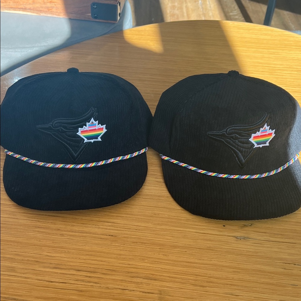Black Corduroy Caps with Rainbow Logo